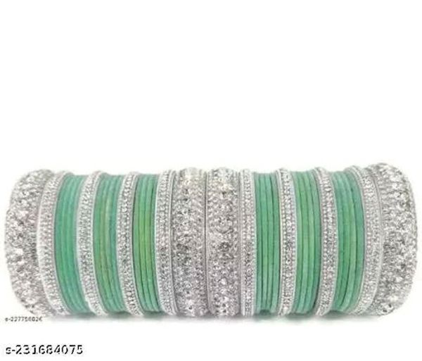 Traditional Fancy Cubic Zirconia Bangle Set Collection 3 - Light Green, 2.4