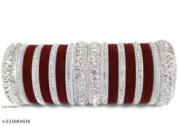 Traditional Fancy Cubic Zirconia Bangle Set Collection 3 - Maroon, 2.6