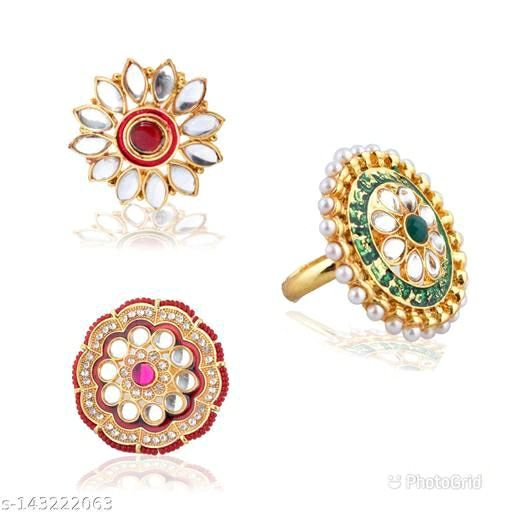 OM Jewels Traditional Adjustable Ring Combo 3 For Women Girls - Collection 2