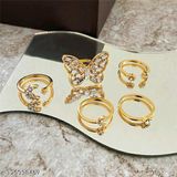 Jewels Galaxy Jewellery Gold Plated Gold-Toned Rings Set Of 5