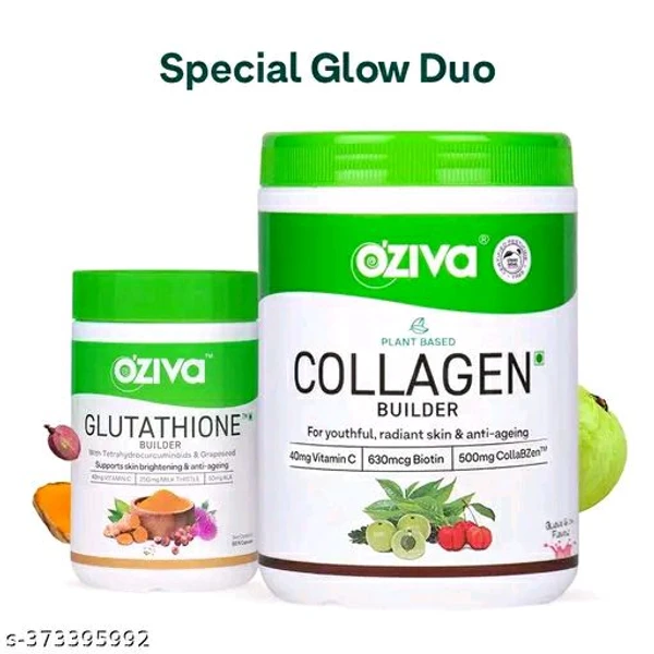 Oziva Plant Based Collagen Builder Powder With Vitamin C For Skin Radiation + Glutathione Builder For Reduced Pigmentation