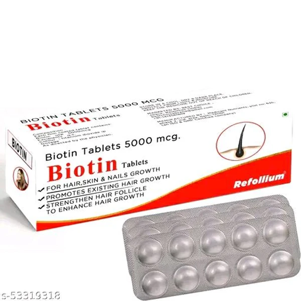 Refollium Biotin 5000 mcg Maximum Strength For Hair Growth, Skin And Nails