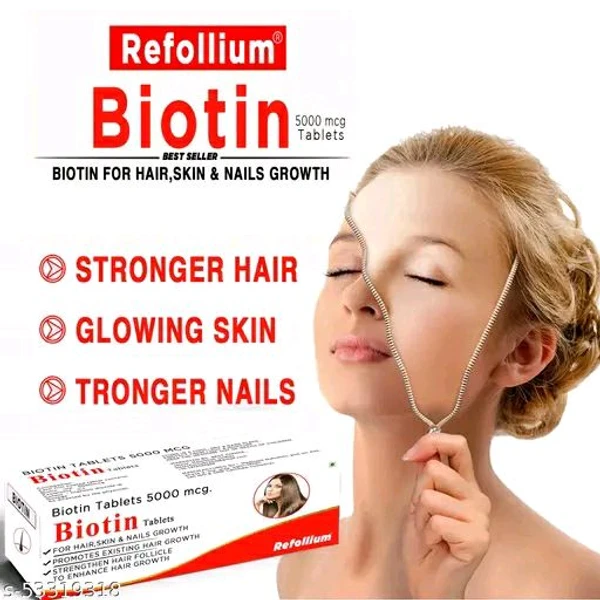 Refollium Biotin 5000 mcg Maximum Strength For Hair Growth, Skin And Nails