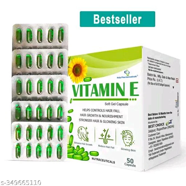 Vitamin E (Pack Of 50 Capsules) For Face, Hair, Glowing Skin