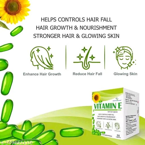 Vitamin E (Pack Of 50 Capsules) For Face, Hair, Glowing Skin