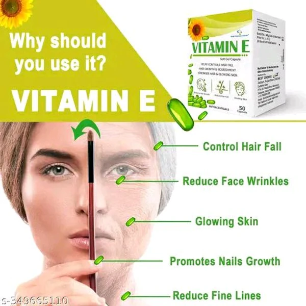 Vitamin E (Pack Of 50 Capsules) For Face, Hair, Glowing Skin