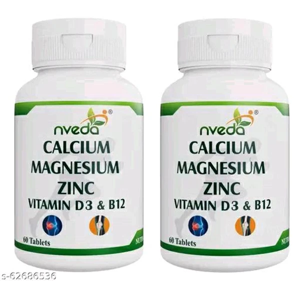 Nveda Calcium Supplement With Vitamin D3, Magnesium, Zinc And Vitamin B12 - Pack Of 2