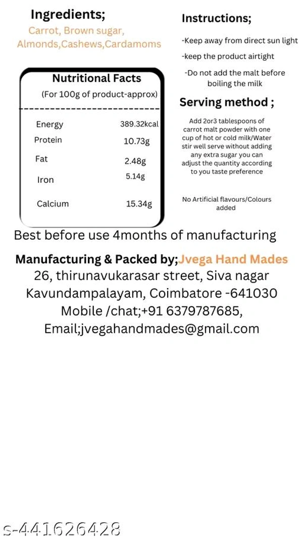 JVEGA Carrot Malt Powder