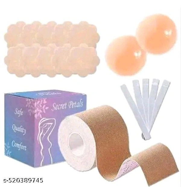 SECRET PETALS Ulimate Boob Tape Bundle - 10 Nipple Pasties, 2 Reusable Silicone Nipple Covers And 36 Fashion Tapes