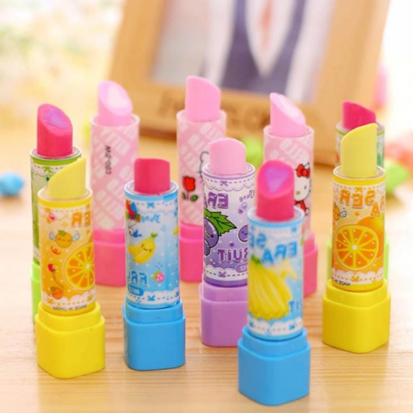 Lipstick Style Rubber Eraser pack of 6