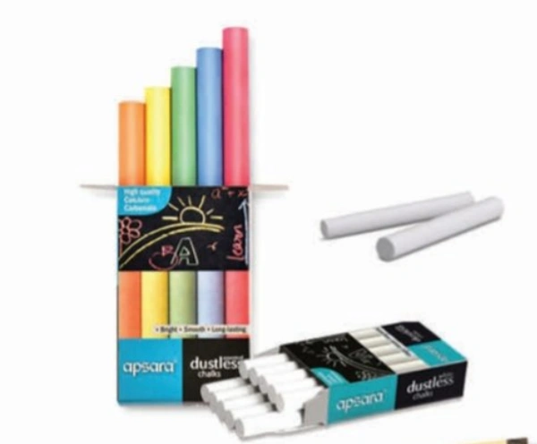 Apsara 10 Pieces Assorted Dustless  Colour Chalks 10 pieces and 10 Pieces White Dustless Chalks