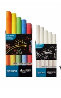 Apsara 10 Pieces Assorted Dustless  Colour Chalks 10 pieces and 10 Pieces White Dustless Chalks