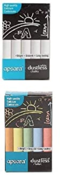 Apsara 10 Pieces Assorted Dustless  Colour Chalks 10 pieces and 10 Pieces White Dustless Chalks