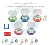 Doms Gsm Neon Hexagonal Eraser with Plastic Box - Pack of 6