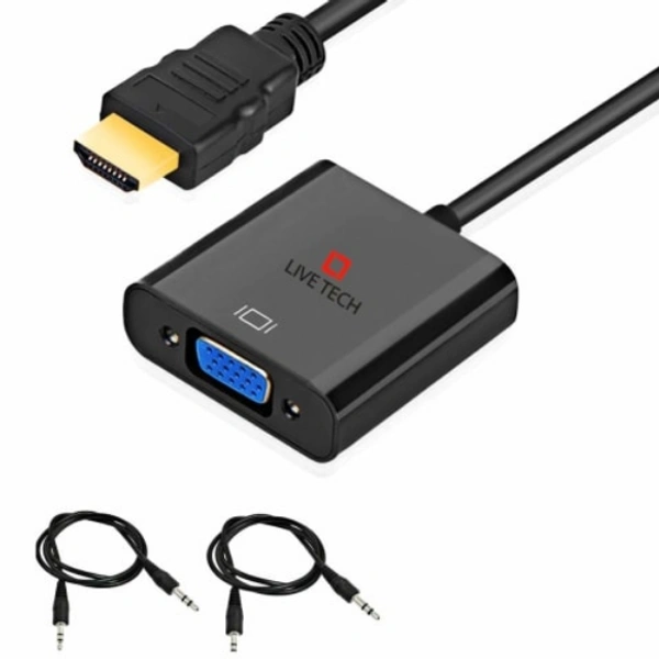 Live Tech HDMI to VGA with 1pc Audio Cable (More Extra 1pc Free),Gold-Plated HDMI to VGA Adapter (Male to Female) for Computer, Desktop, Laptop, PC, Monitor, Proj, HDTV, Raspberry Pi, Media P, Xbox - Black [NOT for VGA to HDMI](1 Year Warranty)