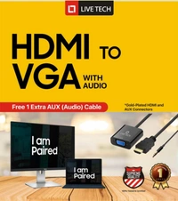 Live Tech HDMI to VGA with 1pc Audio Cable (More Extra 1pc Free),Gold-Plated HDMI to VGA Adapter (Male to Female) for Computer, Desktop, Laptop, PC, Monitor, Proj, HDTV, Raspberry Pi, Media P, Xbox - Black [NOT for VGA to HDMI](1 Year Warranty)