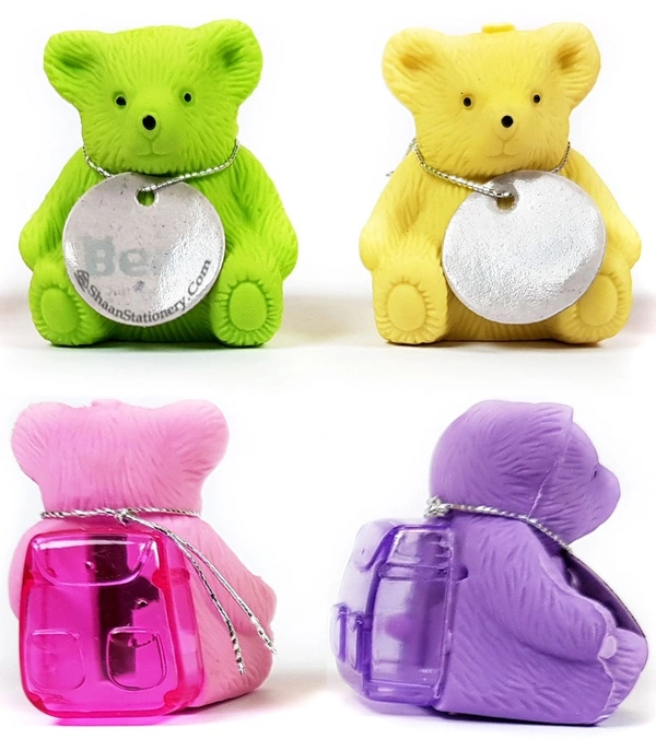 Eprecision Teddy Bear Eraser with Sharpener for Kids Pack of 4