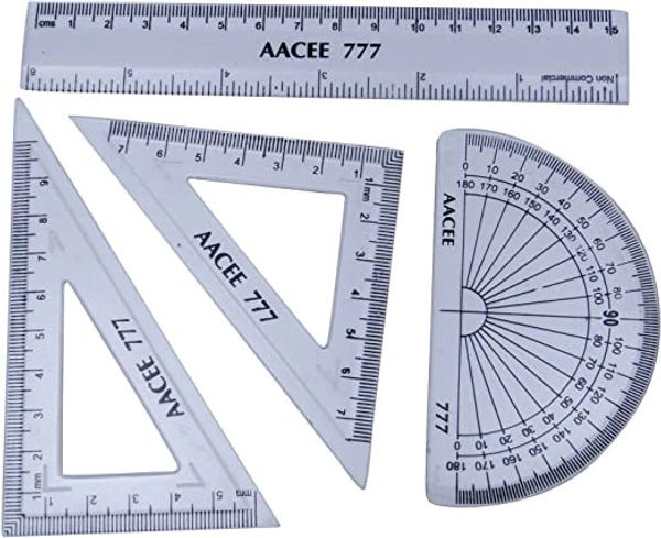 AACEE`s Clear Plastic Geometry Set Triangle 180 Degree Protractor, Ruler, Set Square Measuring Ruler