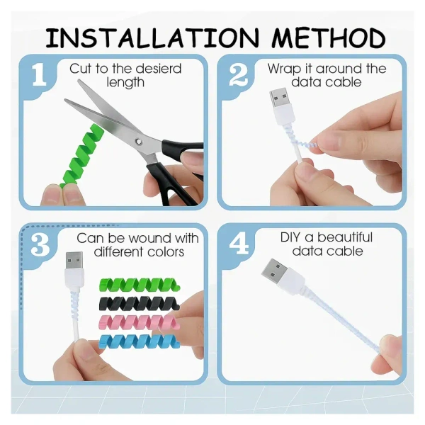 Spiral Charger Spring Cable Protector Data Cable Saver (Pack of 3)