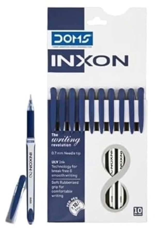 Doms Inxon Blue Ball Pen| 0.7mm | Soft Rubberized Grip| PACK of 10 Blue  and Black Ballpens - Blue and Black