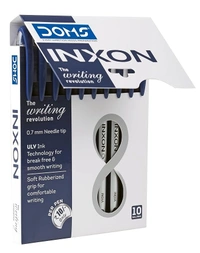 Doms Inxon Blue Ball Pen| 0.7mm | Soft Rubberized Grip| PACK of 10 Blue  and Black Ballpens - Blue and Black
