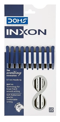 Doms Inxon Blue Ball Pen| 0.7mm | Soft Rubberized Grip| PACK of 10 Blue  and Black Ballpens - Blue and Black
