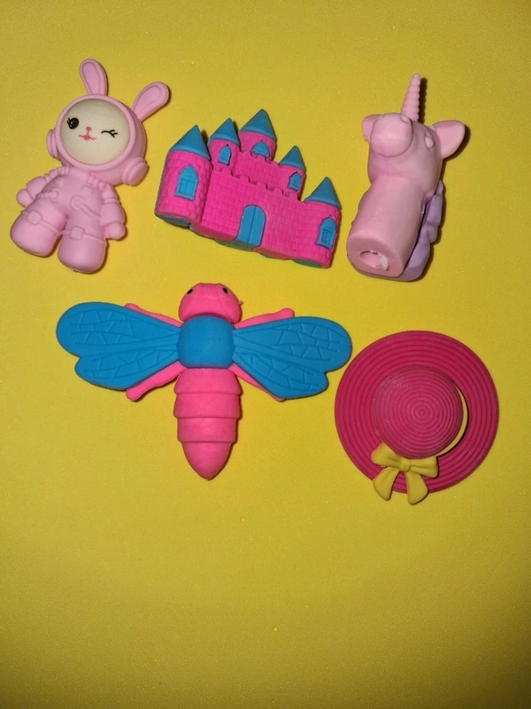 Novelty erasers in various fun shapes pack of Five