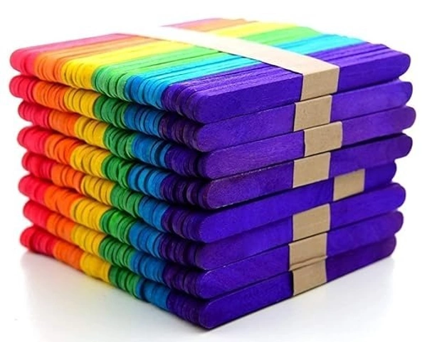 Wooden Ice Cream Popsicle Sticks for Art and Crafts Pack of 100 Pcs Multicolored