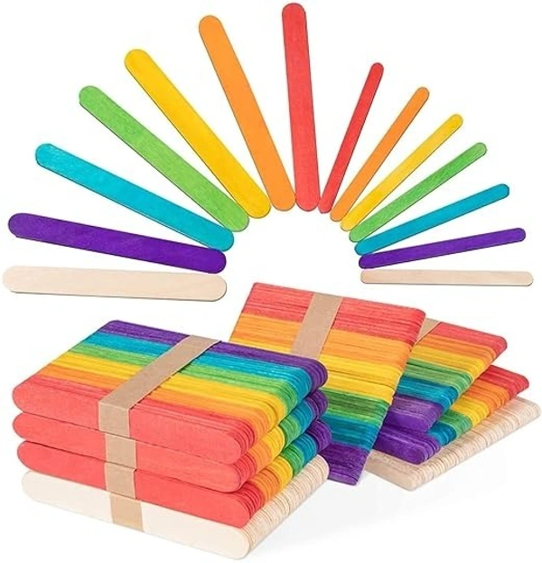 Wooden Ice Cream Popsicle Sticks for Art and Crafts Pack of 100 Pcs Multicolored