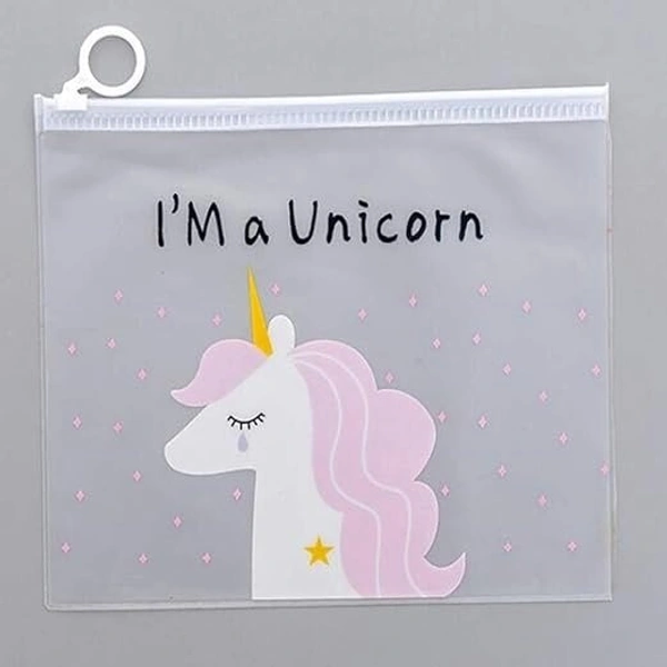 Kid's Charm 3D Unicorn Pouch Transparent for Pen Pencil Sharpner School Girls (Pack of 2)