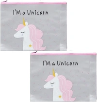 Kid's Charm 3D Unicorn Pouch Transparent for Pen Pencil Sharpner School Girls (Pack of 2)