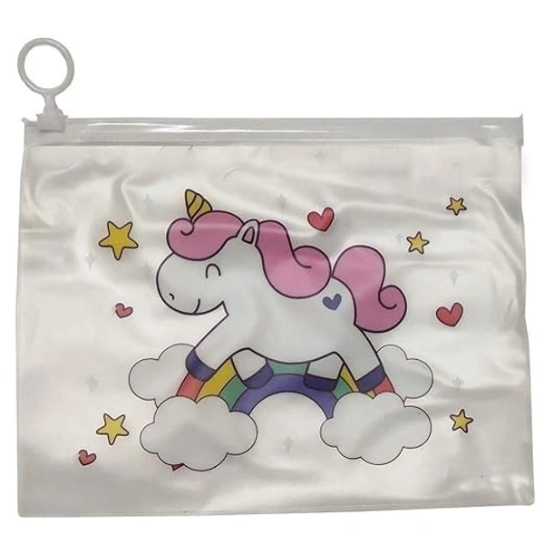 Kid's Charm 3D Unicorn Pouch Transparent for Pen Pencil Sharpner School Girls (Pack of 2)