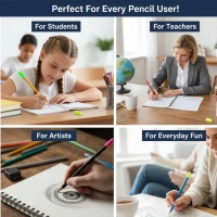 Pencil Top Eraser Rubber Erasers (5 Pc / Mix Colour & Design) - Multi