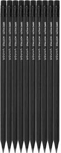 Youva Stallion Pencil (Pack of 10 Full BLACK Pencils) with Rubber Tip