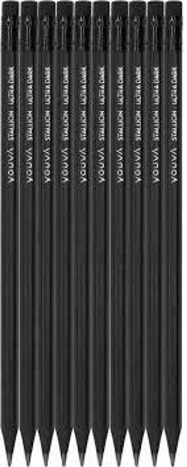 Youva Stallion Pencil (Pack of 10 Full BLACK Pencils) with Rubber Tip