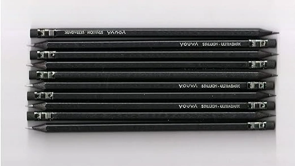 Youva Stallion Pencil (Pack of 10 Full BLACK Pencils) with Rubber Tip