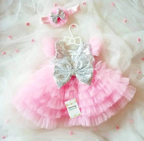 Silver Sequins Baby Pink Layered Partywear