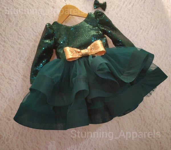 Dresigner Green Sequvence  Long Sleeves Layered Frock (Premium Shipping)