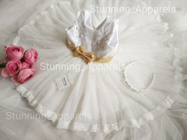 Pearls And Lace Work High - Low Designer Frock 