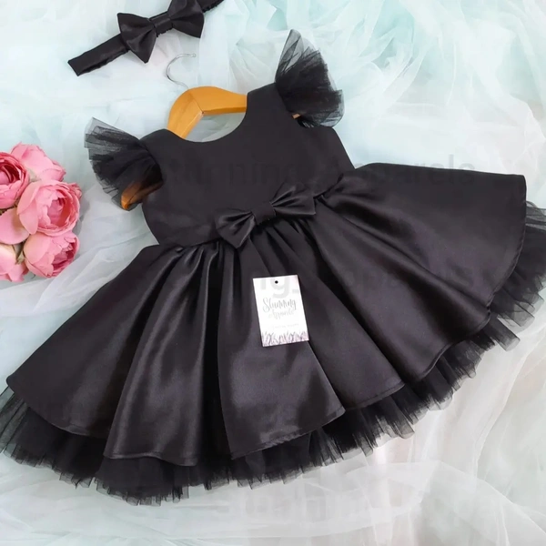 Designer Black Satin Partywear Frock 