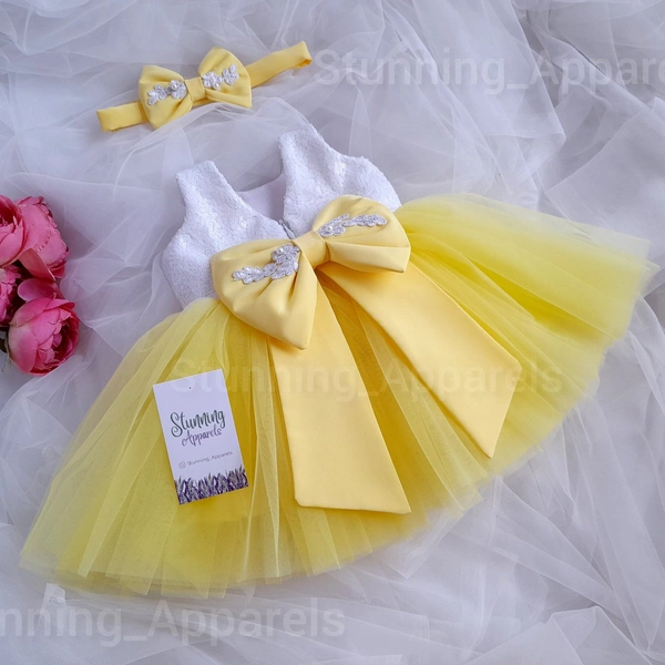 White Patch Work Lemon Yellow Partywear  Frick 