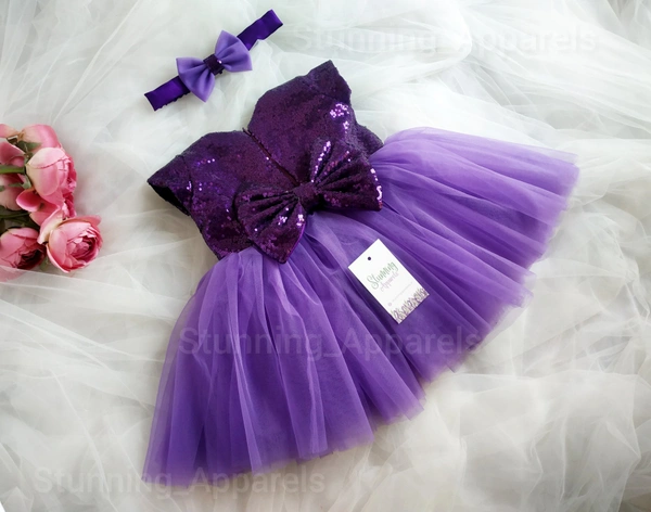 Cape Sleeves Purple  Sequvence  Baby Frock 