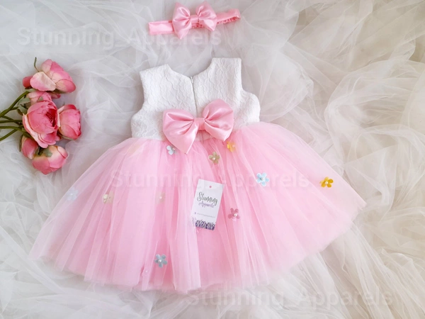 Multi Color Flowers Work Partywear Frock 