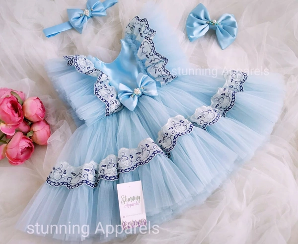 Primium  Lace Work Partywear  Blue Frock 