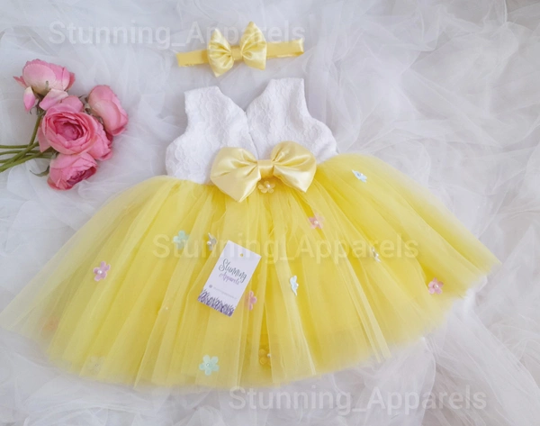 Multi Color Flower Work Yellow Frock 