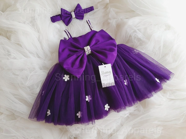 Purple White Flowers Work Partywear  Frock 