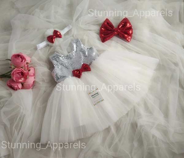 Red Sequvence Bow Partywear White Dress