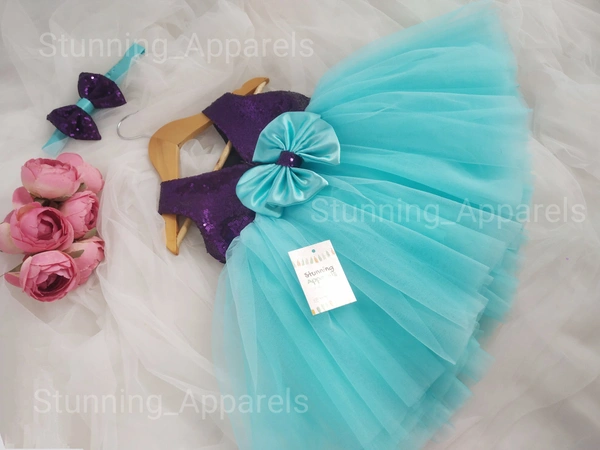 Purple Sequins Sky Blue Partywear Dress 