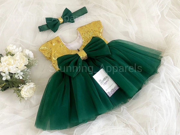 Golden Sequvence  Green Partywear Dress
