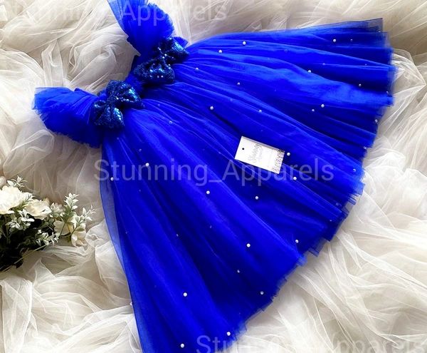 White Pearls Work Ruffled Sleevless Umbrella  Dress